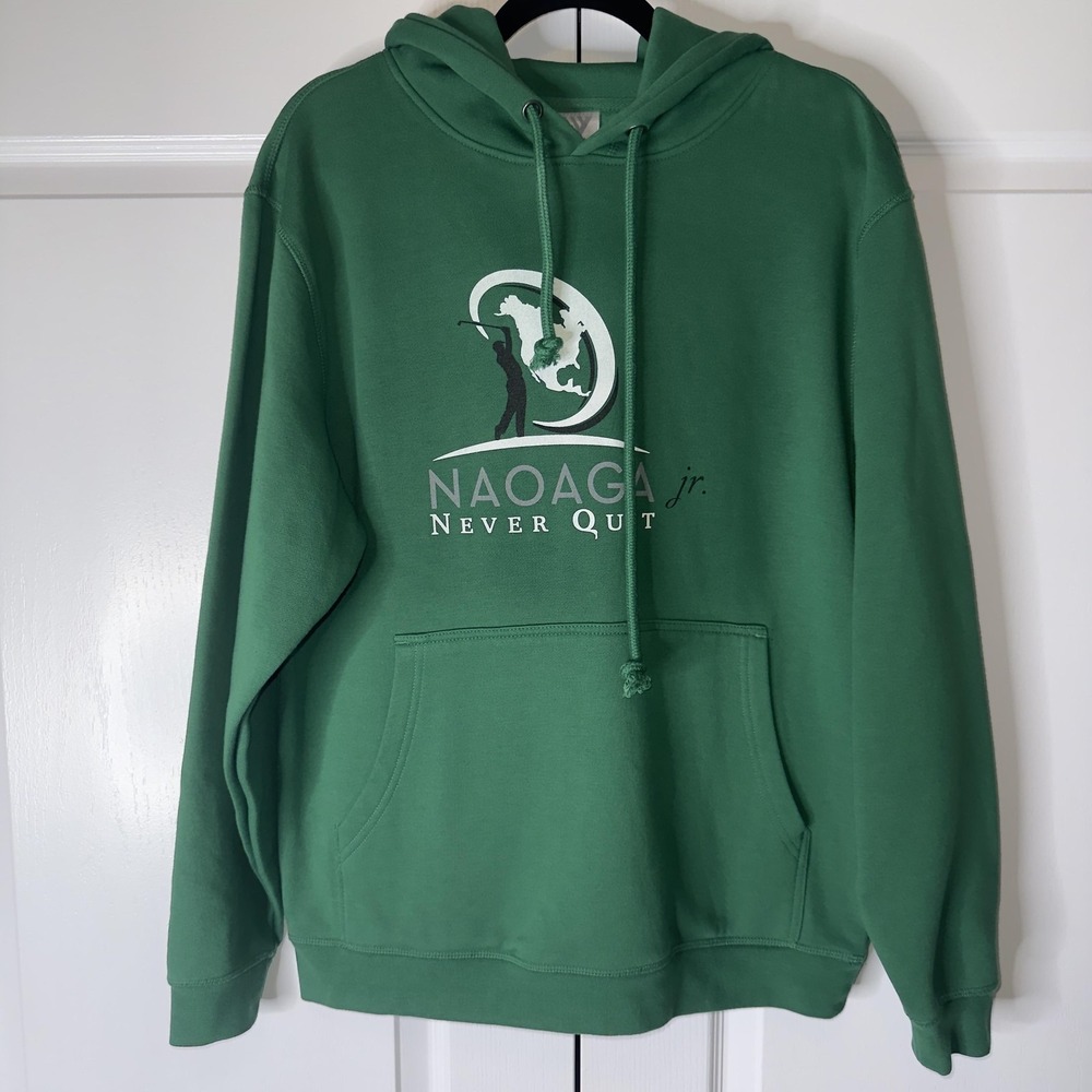 NAOAGA Jr Never Quit Hoodie Mens Medium Green Golf Graphic Fleece Pullover